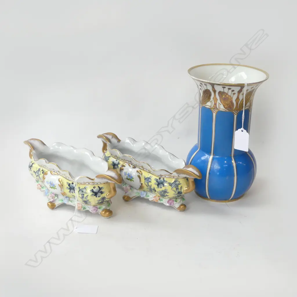 PR OF CONTINENTAL TROUGH VASES, L.240mm & TALL GERMAN PORCELAIN VASE, H.? Image 1++