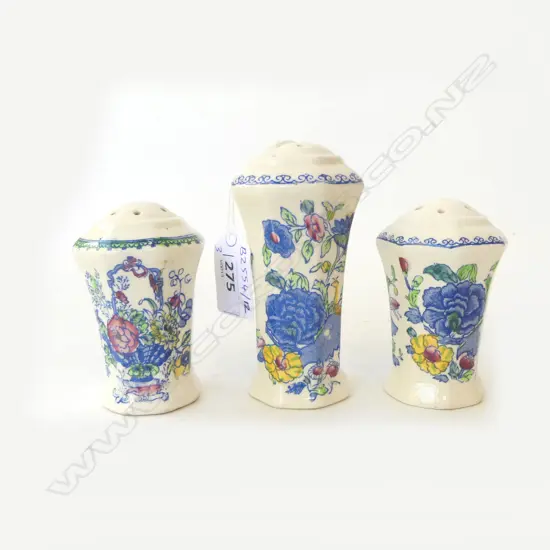 3 MASONS REGENCY & STRATHMORE SALT/PEPPER SHAKERS, H.80MM H.95MM