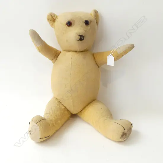 GLASS EYED VINTAGE TEDDY BEAR, H.400mm