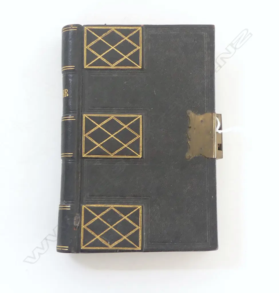 LATE 19thC FANCY GILT TOOLED LEATHER 'LEDGER' BOOK w quality brass lock. No key. Entries .... Image 1++