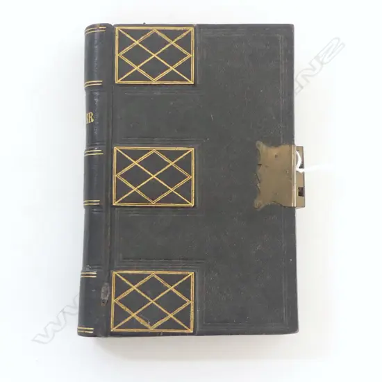LATE 19thC FANCY GILT TOOLED LEATHER 'LEDGER' BOOK w quality brass lock. No key. Entries ....
