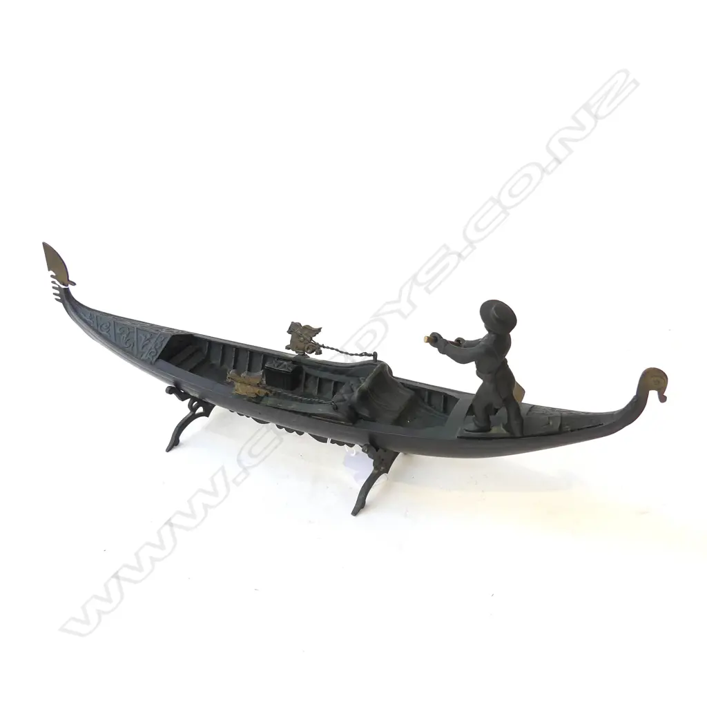 BRONZE ITALIAN GONDOLA ON STAND, SOME REPAIRS, L.500mm Image 1++