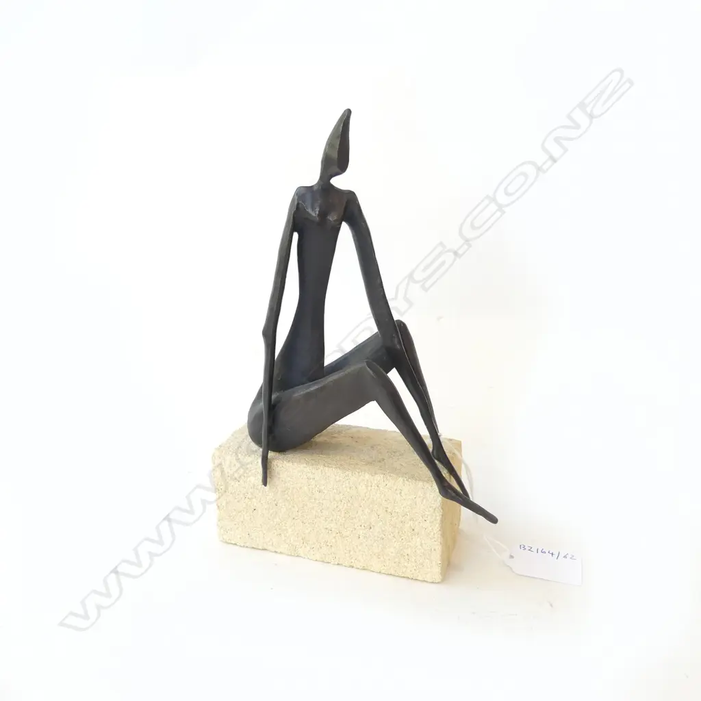 MODERN BRONZE SCULPTURE ON STONE BASE, SIGNED YOUNG, H.200mm Image 1++