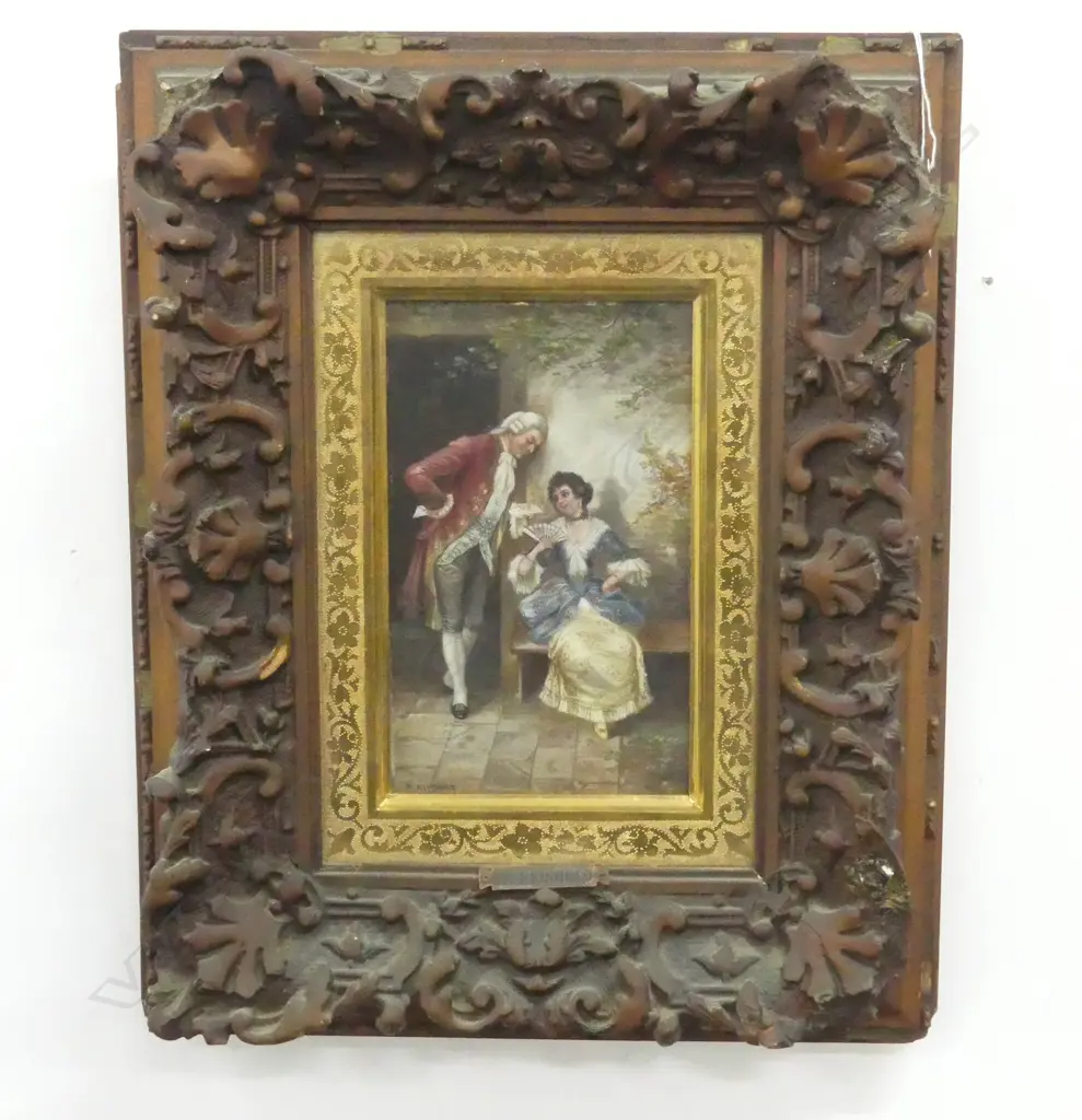 E. REINHOLD, COURTING SCENE, OIL ON BOARD 200x120mm frame w. losses Image 1++