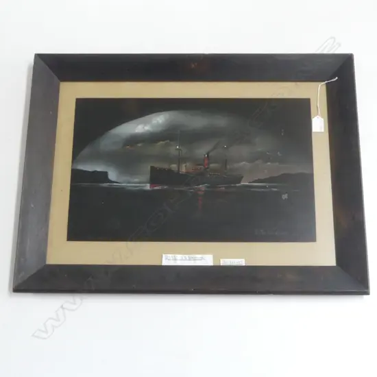 OIL PAINTING ON VELVET SIGNED - SS WAITOMO under moonlight 510 X 310MM