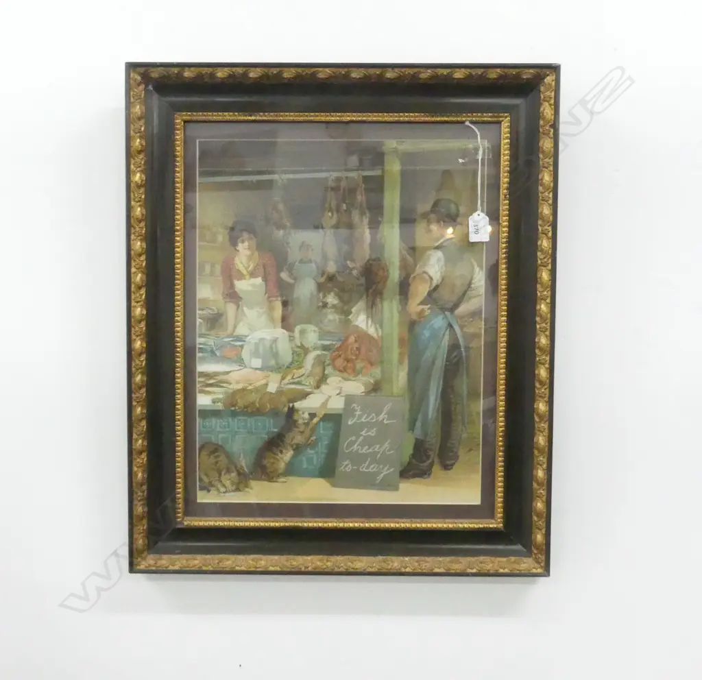 2 VICTORIAN LITHOGRAPHS; 'FISH IS CHEAP TODAY' & 'MIND YOU DON'T FALL' 445x365mm Image 1++