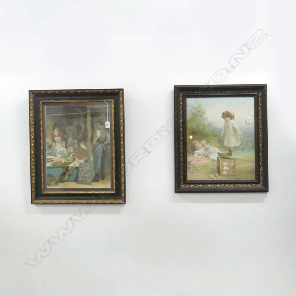 2 VICTORIAN LITHOGRAPHS; 'FISH IS CHEAP TODAY' & 'MIND YOU DON'T FALL' 445x365mm Image 1++