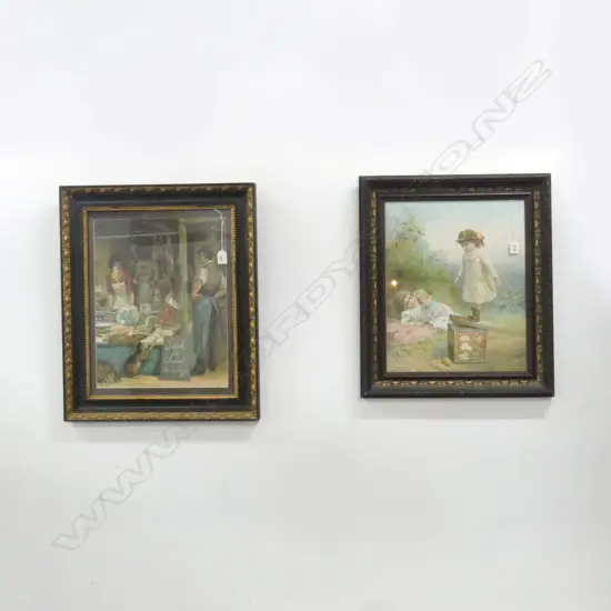 2 VICTORIAN LITHOGRAPHS; 'FISH IS CHEAP TODAY' & 'MIND YOU DON'T FALL' 445x365mm