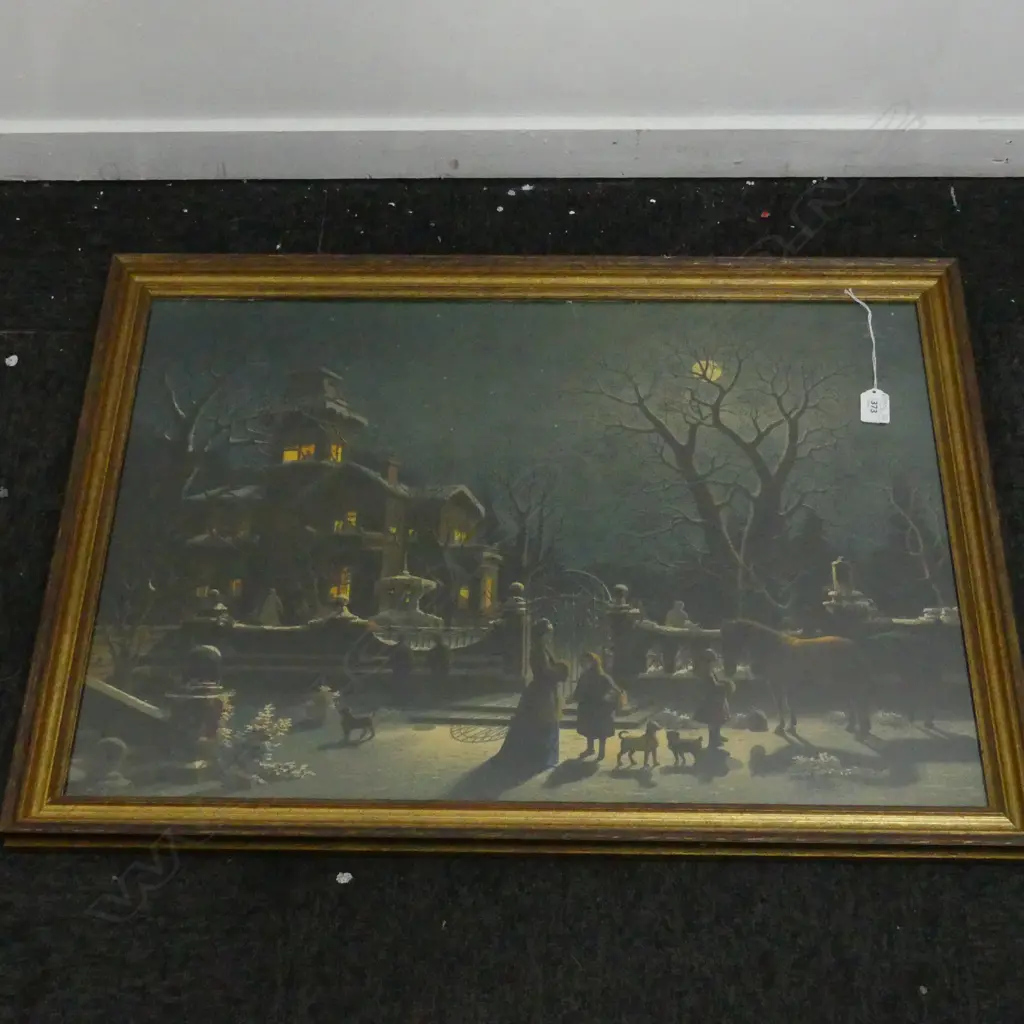 LG VICTORIAN PRINT, SNOWY NIGHT SCENE, 495x680mm Image 1++
