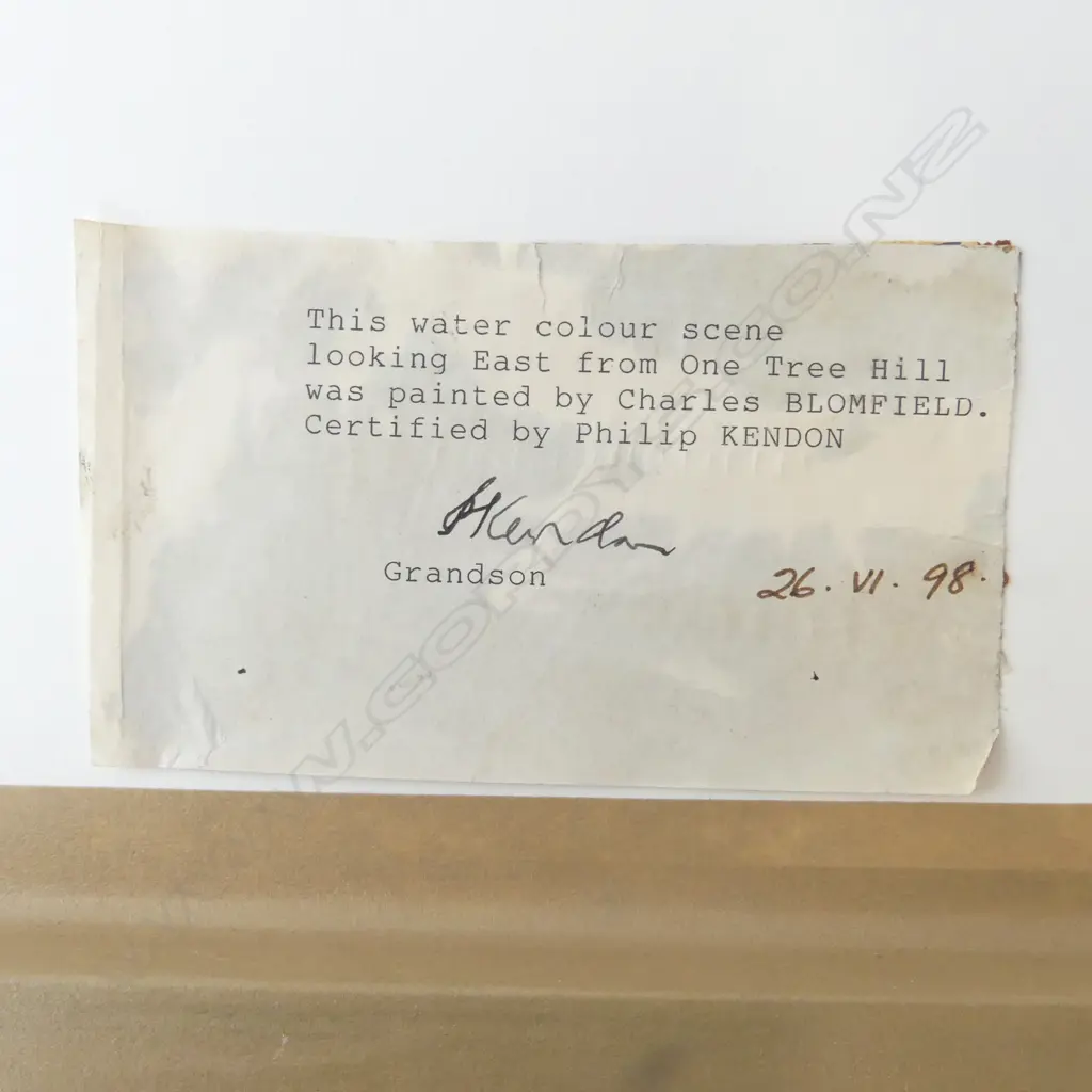 CHARLES BLOMFIELD W/C 'LOOKING EAST FROM ONE TREE HILL' certicate on reverse from grandson 125 x 205mm Image 1++