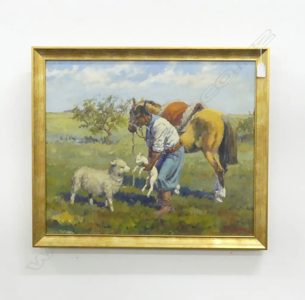 FEDERICO REILLY (Uruguayan, 1922 - 2013), GAUCHO w. SHEEP, OIL ON CANVAS '77 450x540mm Image 1++