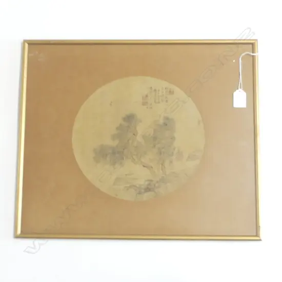 FINE OLD CHINESE INK & W/C ON SILK, meditating figure below fir tree,  Dia.240mm