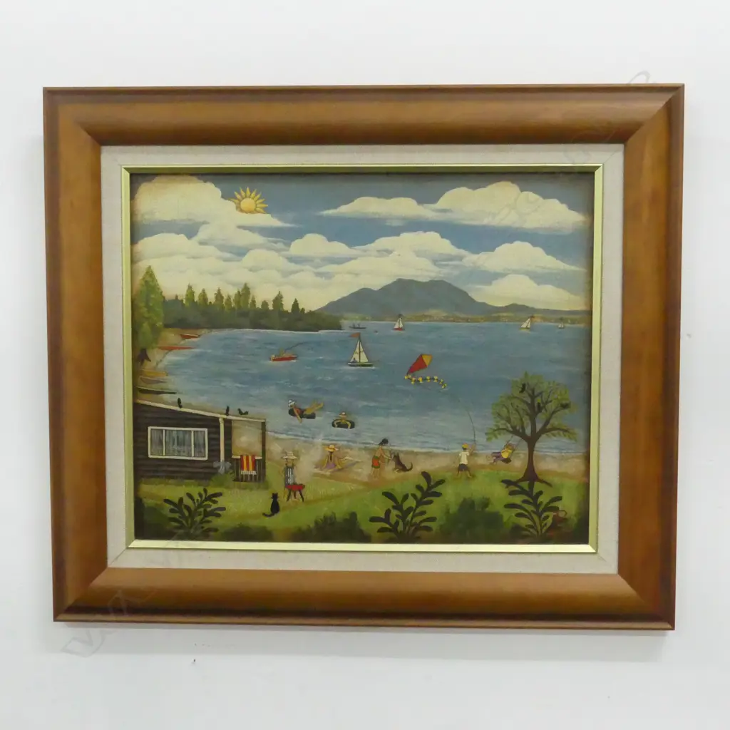 ROSEANNA M. WOHNSIEDLER 'SUMMER HOLIDAYS AT THE LAKE' ACRYLIC ON BOARD, 2001 280x350mm Image 1++