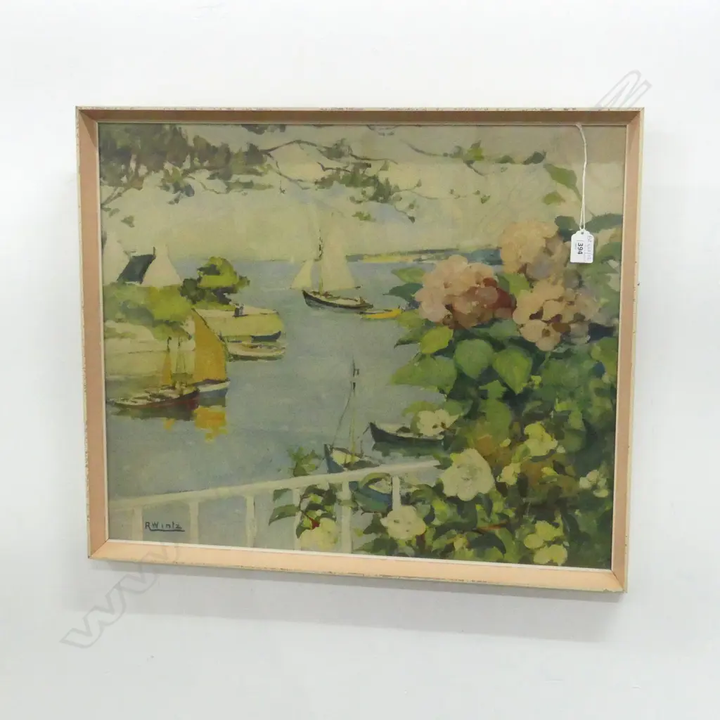 RAYMOND WINTZ PRINT, HARBOUR SCENE 495x600mm Image 1++