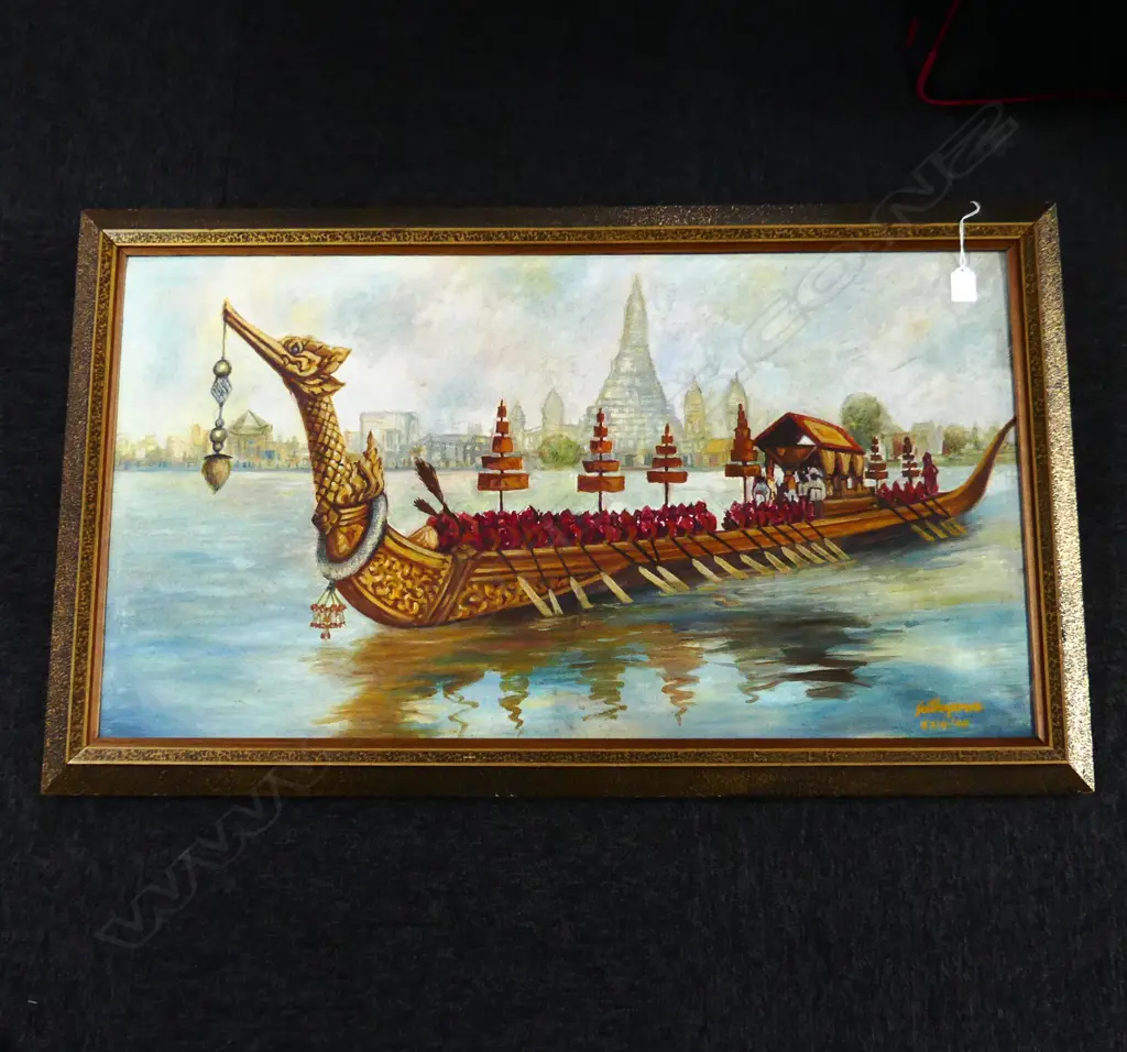 SATHAPORN ASIAN BOATING SCENE OIL ON CANVAS 475 BY 880MM Image 1++