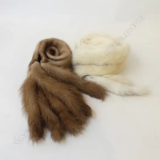 2 MINK FUR COLLARS; WHITE & BROWN