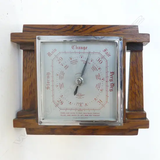 SMITHS ART DECO OAK CASED BAROMETER MADE IN ENGLAND, L.210MM