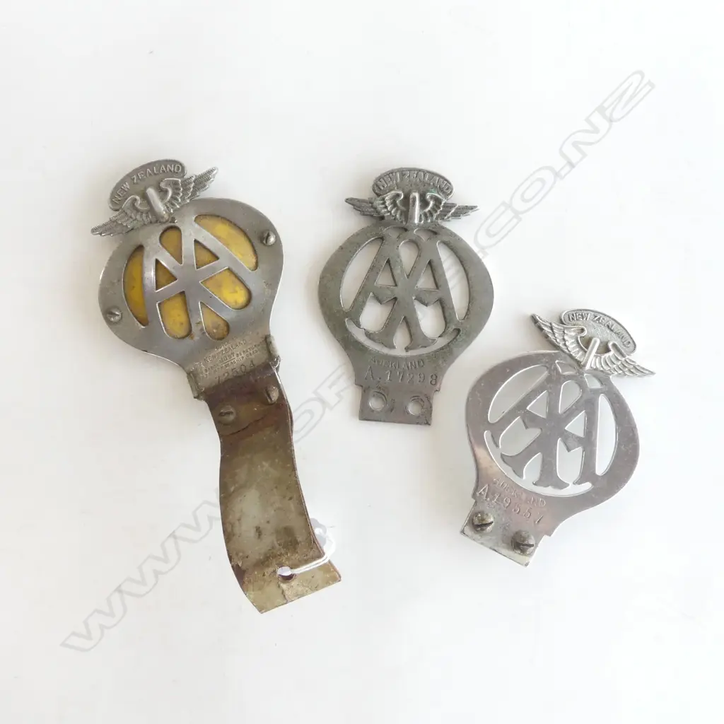 3 VINTAGE HEAVY METAL AA AUTOMOBILE BADGES, W.90mm L.130mm (1 w extension) Image 1++