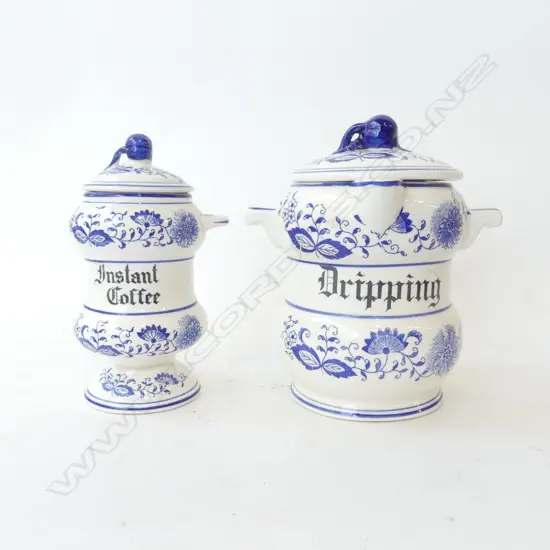 BLUE ONION JAPAN ‘DRIPPING’ WITH STRAINER & ‘INSTANT COFFEE’ LIDDED CONTAINERS, L.200MM L.180MM