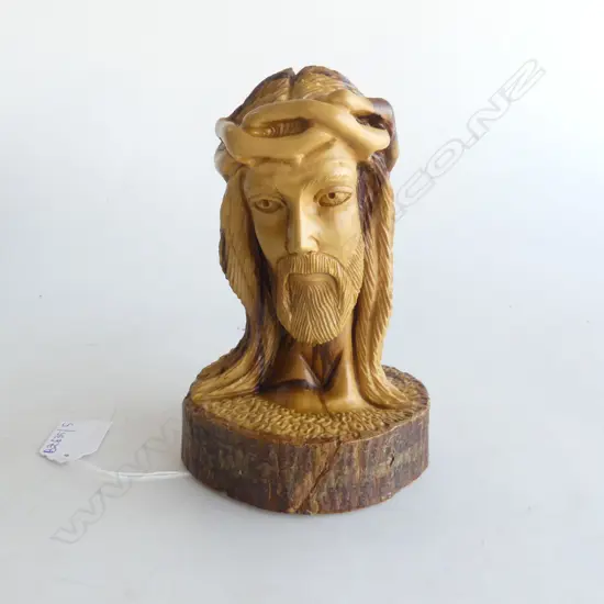 CARVED OLIVE WOOD JESUS HEAD H.155mm