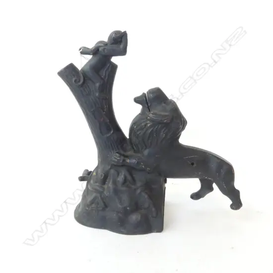 ORIGINAL KYSER & REX USA CAST IRON MECHANICAL LION & MONKEY BANK A/F, L.200MM H.220MM