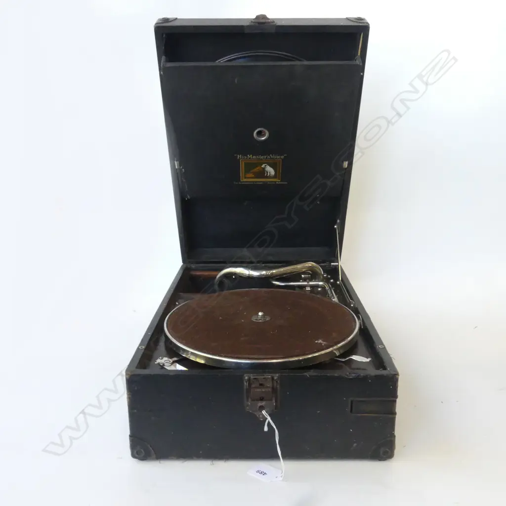 VINTAGE HMV PORTABLE GRAMAPHONE ex. 'Chrisps' of Gisborne Image 1++