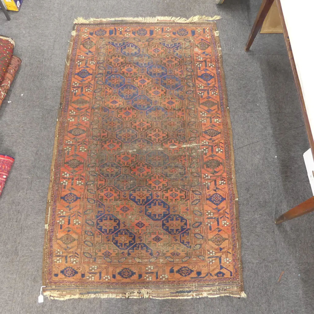 HAND KNOTTED ALL WOOL RUG - WORN 2000x1170mm Image 1++