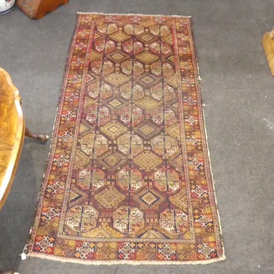 semi antique HAND KNOTTED ALL WOOL RUG 2450x1280mm some faults to edge