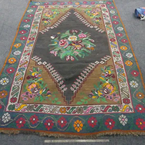 (31) TURKISH BERGAMA HANDWOVEN KELIM UNUSUAL FLORAL DECORATION 2300 x 1370mm 