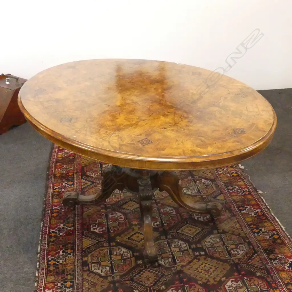 VICTORIAN INLAID WALNUT LOO TABLE, DIA.1130mm Image 1++