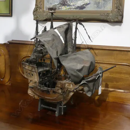 SAILING SHIP GALLEON MODEL ON STAND H.510mm