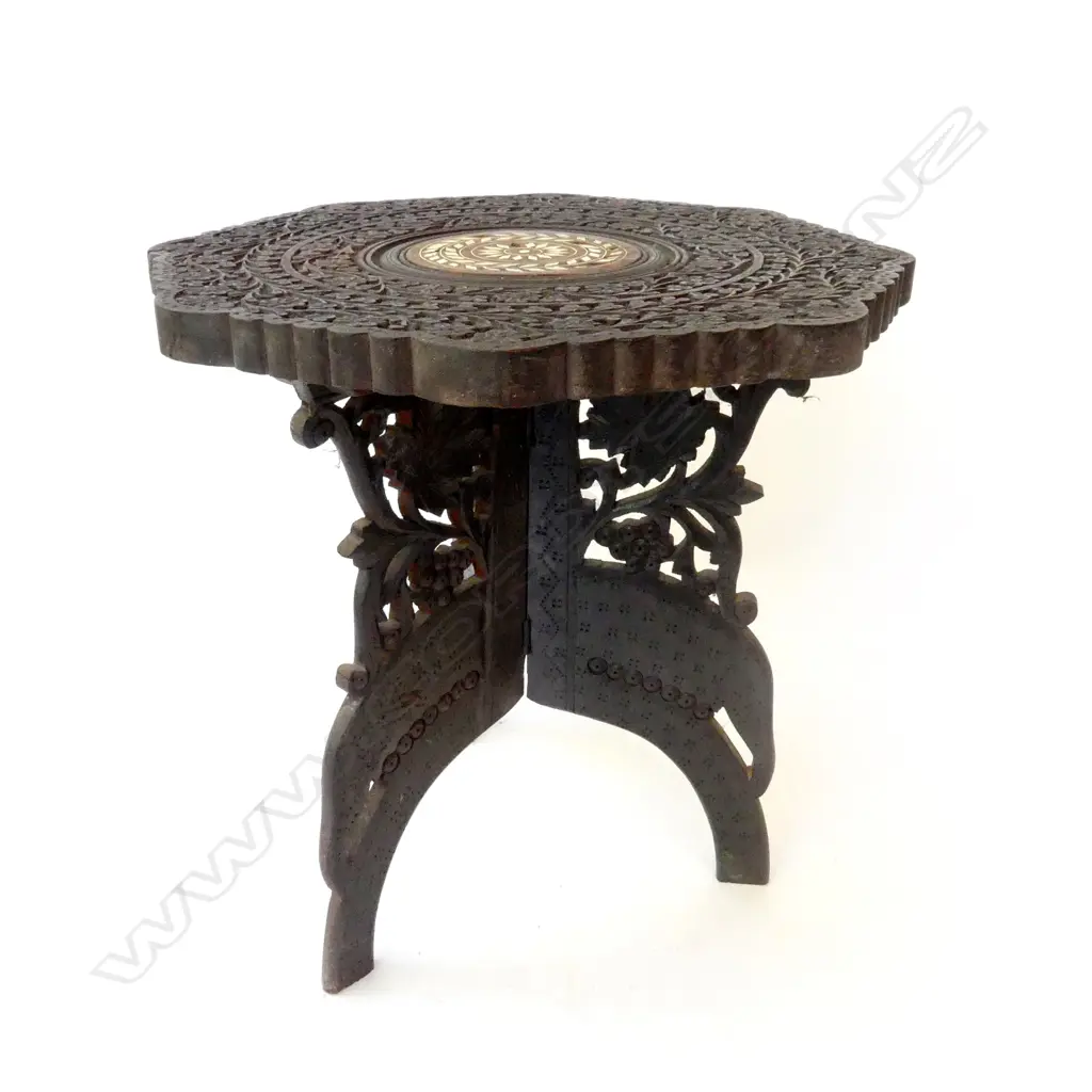 VINTAGE CARVED HARDWOOD INDIAN PLANT STAND, L.310mm Image 1++