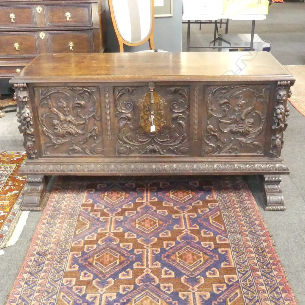 LG 19th/20thC CARVED WOODEN SPANISH CASONNE TRUNK 1500x600x700mm Image 1++