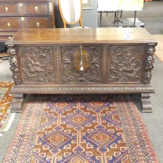 LG 19th/20thC CARVED WOODEN SPANISH CASONNE TRUNK 1500x600x700mm