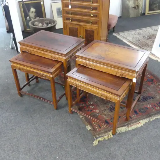 PAIR OF ORIENTAL HARD WOOD NESTING TABLES (2+2) 560x380x555mm