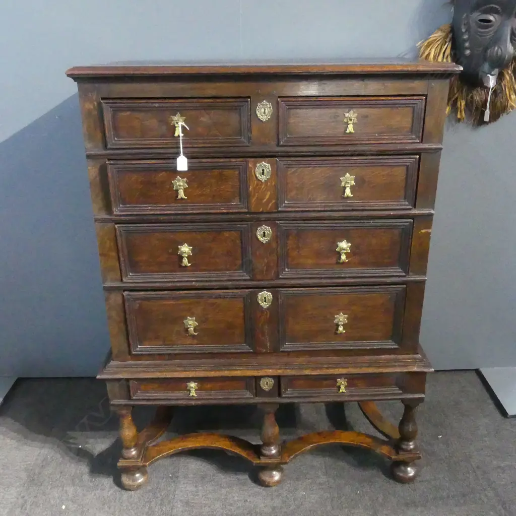 LATE 19th EARLY 20thC WILLIAM & MARY STYLE 2 PART OAK CHEST ON STAND 990x550x1290mm Image 1++