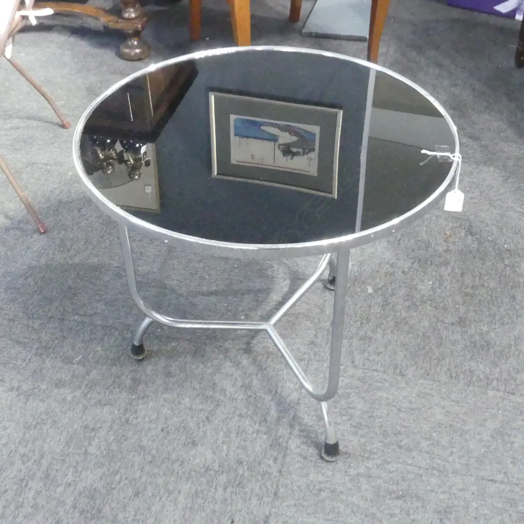 DECO CHROME & BLACK GLASS CIRCULAR TABLE H.475mm, 545mm dia Image 1++