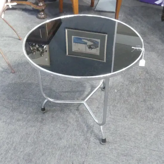 DECO CHROME & BLACK GLASS CIRCULAR TABLE H.475mm, 545mm dia