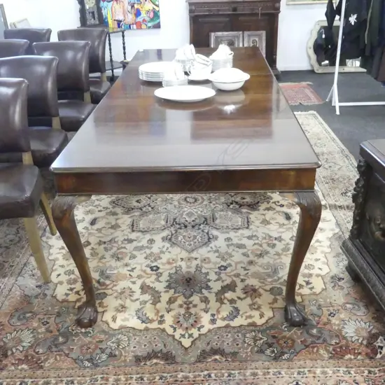 MAHOGANY DINING TABLE w. CABRIOLE LEGS 1800x990x765mm + 1 LEAF 450mm