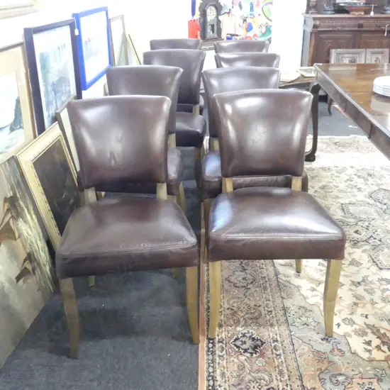 8 MODERN BROWN VINYL DINING CHAIRS