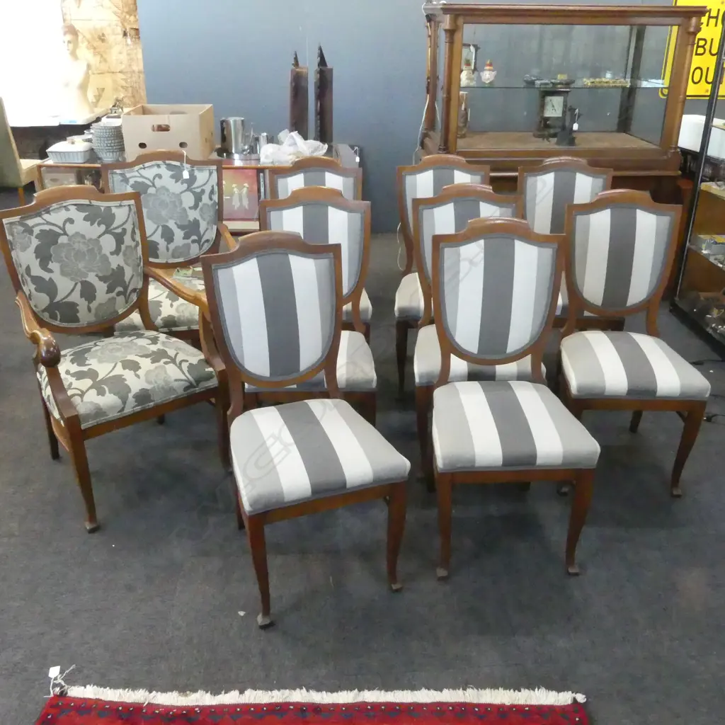 10 FRENCH STYLE UPHOLSTERED DINING CHAIRS (2 ARE CARVERS) Image 1++