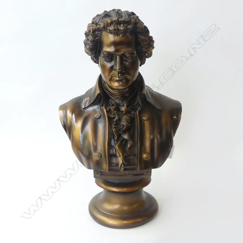 BRONZE-COLOURED PLASTER BUST OF MOZART, H.440mm Image 1++