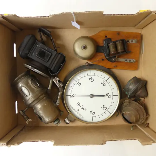 BRASS GAUAGE, LAMPS, BURNERS, BELL