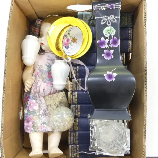 OLD BOOKS, 1950s PEDIGREE DOLL, SHELLEY VASE H.340mm AF ETC