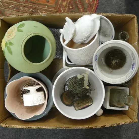 ASST. CERAMIC GARDEN POTS, FLOWER FROGS ETC