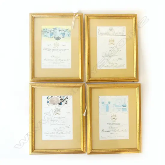 4 FRAMED CHATEAU MOUTON ROTHSCHILD WINE LABELS 150x105mm 