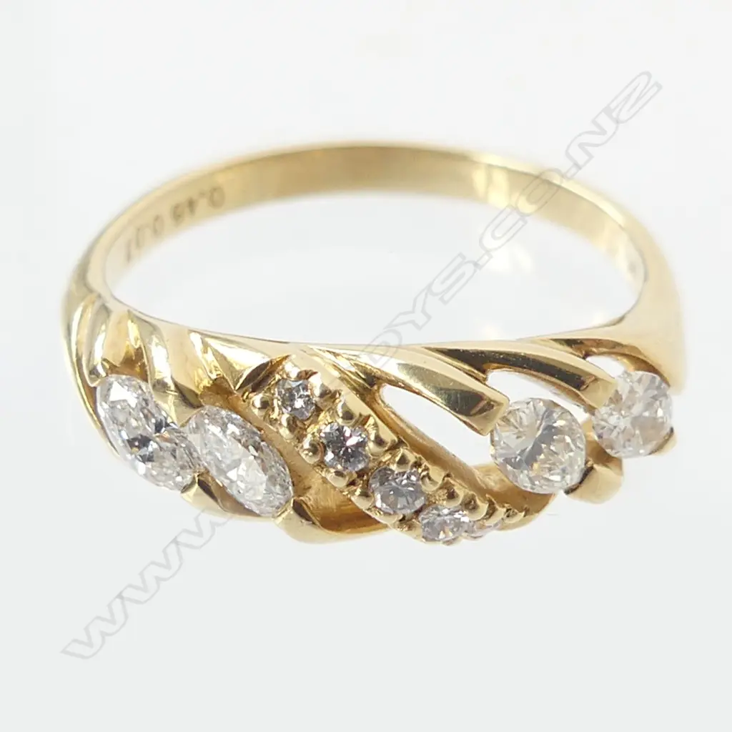 18ct YELLOW GOLD MARQUISE DIAMOND RING 0.53CT TOTAL SIZE O. (3.6 grams) Image 1++