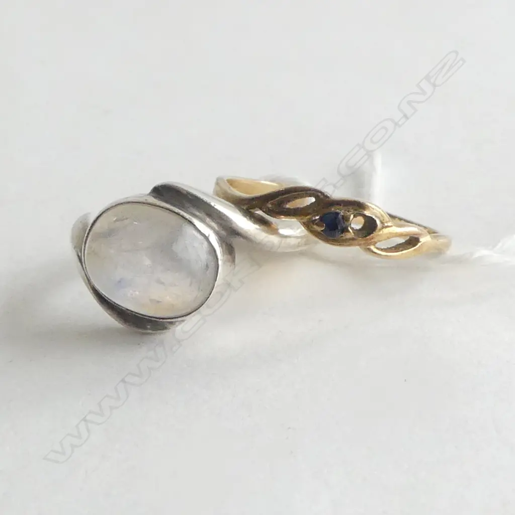 2 RINGS; 9CT (STONE MISSING) SIZE M 1.3gms, 925 & MOONSTONE  SIZE L 3.6gms Image 1++