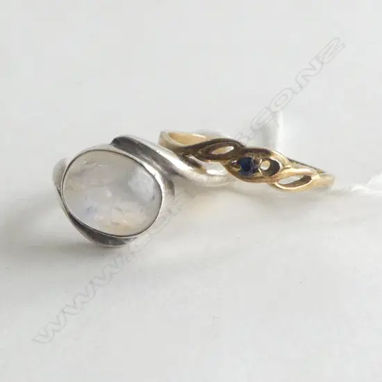 2 RINGS; 9CT (STONE MISSING) SIZE M 1.3gms, 925 & MOONSTONE  SIZE L 3.6gms