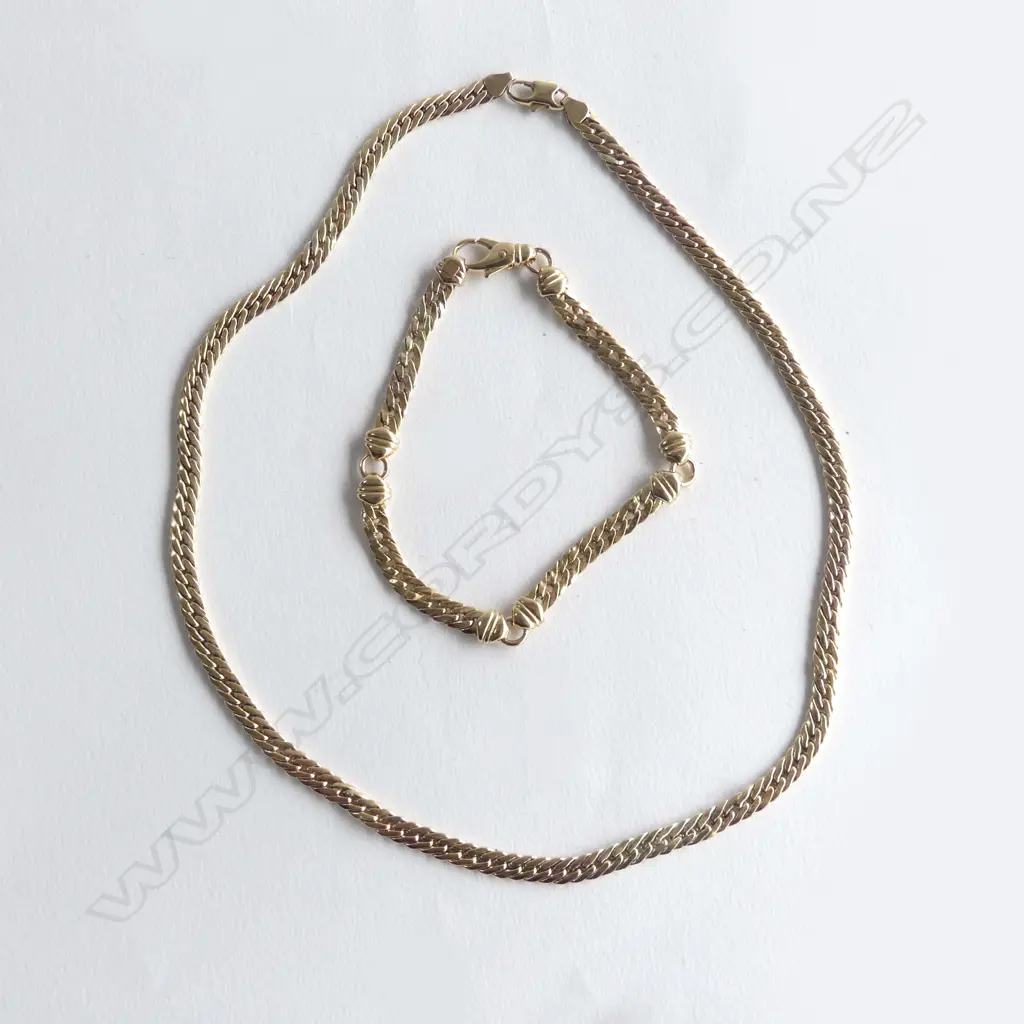 9CT YELLOW GOLD HOLLOW NECKLACE & MATCHING BRACELET 23.4 GRAMS FAULTS Image 1++